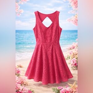 Junior’s Candies Hot Pink Laser-Cut Skater Dress
